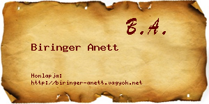 Biringer Anett névjegykártya